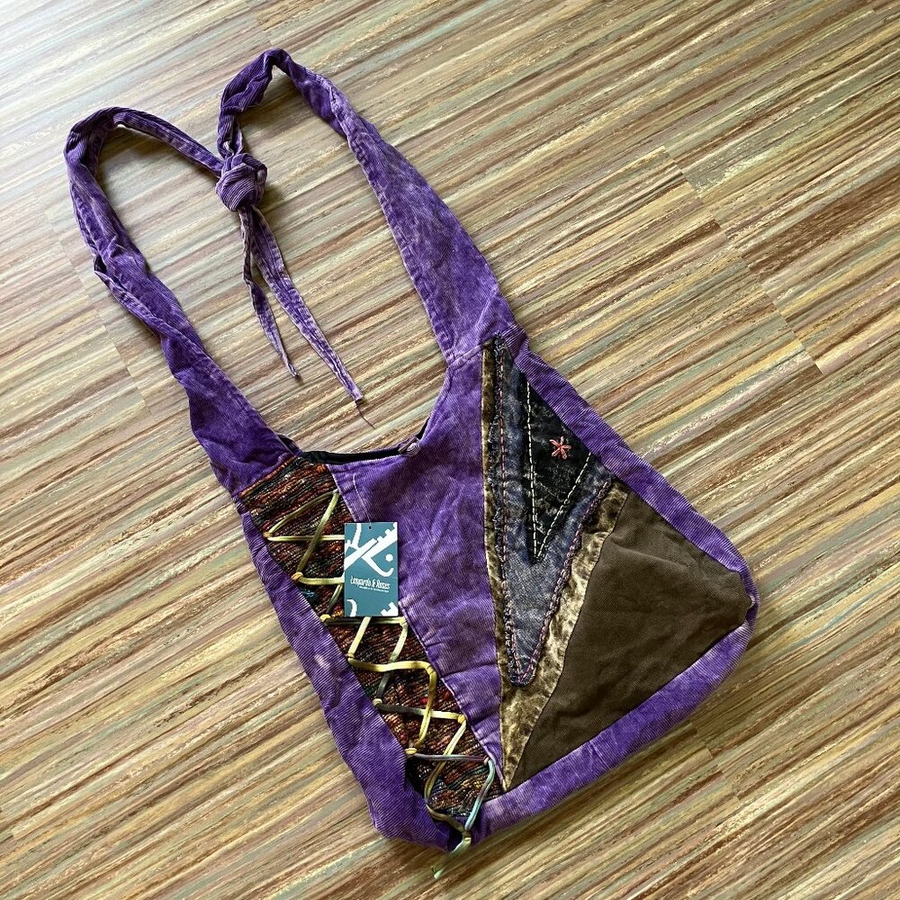 Leopards & Roses Patchwork Crossbody Hobo Bag Convertible Backpack NWT Purple
